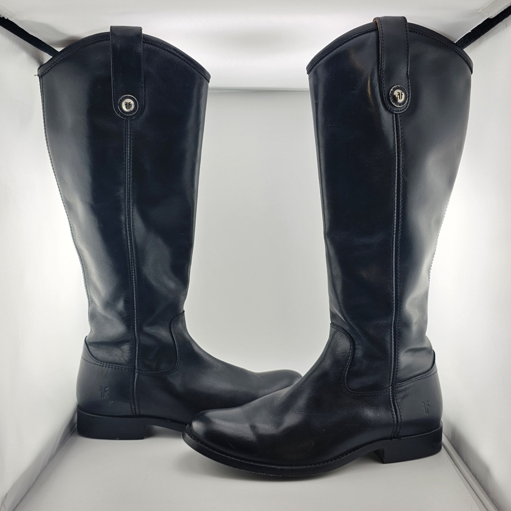 FRYE Melissa Black Leather Riding Zip Boots Women's 6B